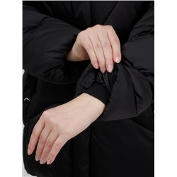 Куртка зимняя женская с мехом и капюшоном тренд черного цвета 7656Ch