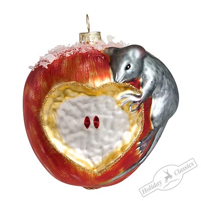 Яблоко с мышкой (стекло) 8,5х7х9,5 см