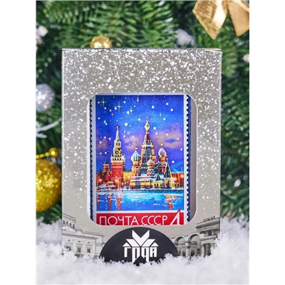 Елочная игрушка стеклянная декорированная "Почтовая марка"