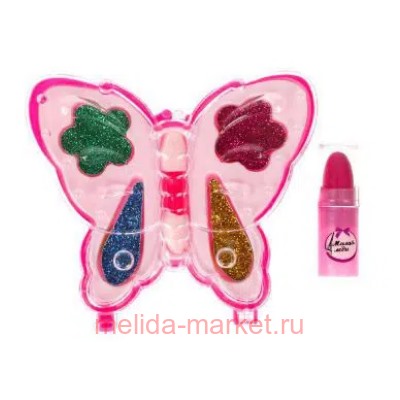 Unicorns Beauty Набор тени для век 4 цвета с блестками+помада+аппликатор Бабочка 2606