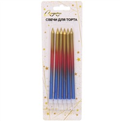 Свечи в торт "Сияние" 6 шт. 13 см, микс
