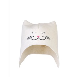 Шапка банная с вышивкой "Кошечка", фетр белый