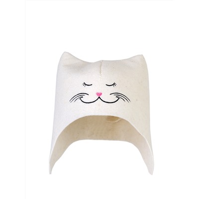 Шапка банная с вышивкой "Кошечка", фетр белый