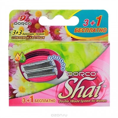 1 DORCO  КАССЕТЫ ЖЕНСКИЕ SHAI SWEETIE '4" 6 лезвий,  с сгибаемым картриджем