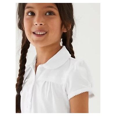2pk Girls' Cotton Regular Fit School Polo Shirts (2-18 Yrs)