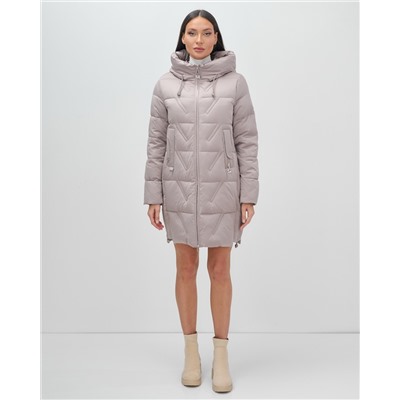 Куртка зимняя женская классическая с капюшоном светло-коричневого цвета 7671SK