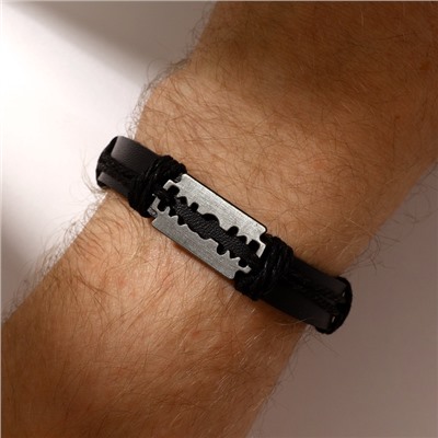 Браслет кожаный «Лезвие», чёрно-коричневый с чернёным серебром, d=7 см