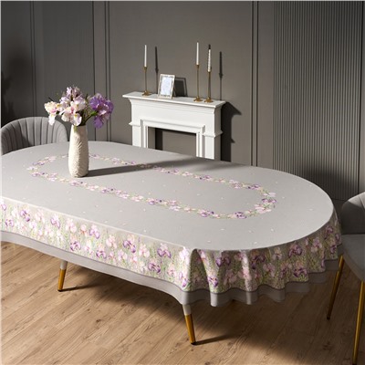 СКАТЕРТЬ  ОВАЛЬНАЯ  "ИРИСЫ" ,180Х300СМ ,СЕРЫЙ,100%ХЛОПОК ,ТВИЛ