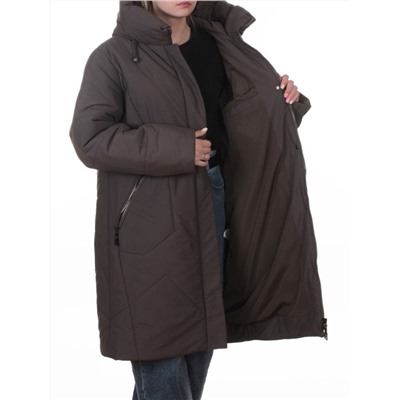 A618 GRAY/BROWN Пальто зимнее женское (верблюжья шерсть, 120 гр. холлофайбер)