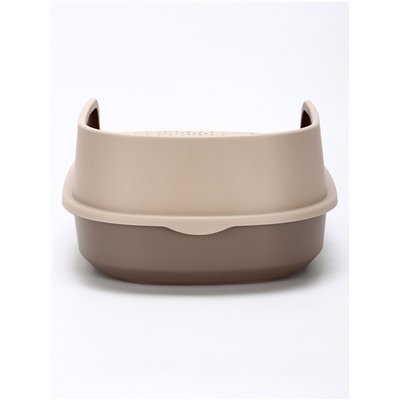 Лоток для кошек Фур-Мур 48×35.5 cм с высоким бортом + совок,Soft-touch, капучино