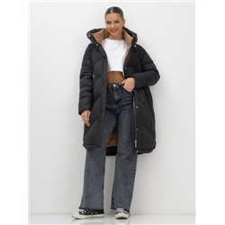 Пальто зимнее утепленное с капюшоном женское черного цвета 7747Ch