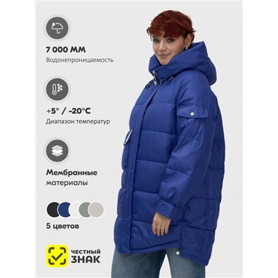 Куртка зимняя женская с капюшоном модная синего цвета 7341S