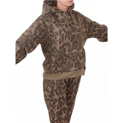 868-6 GREEN/LEOPARD Костюм спортивный зимний женский (95% хлопок, 5% полиэстер)