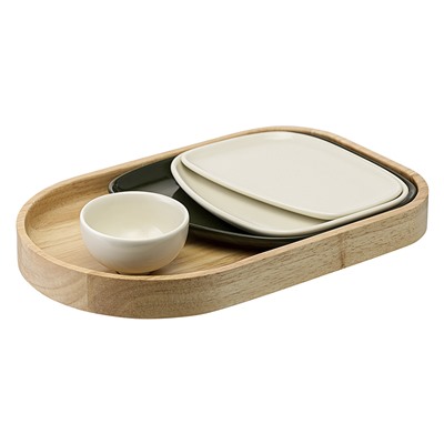 Набор из 4-х сервировочных тарелок на деревянном подносе Sorrento