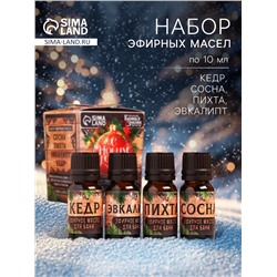 Новогодний набор эфирных масел «С Новым Годом!», в подарочной коробке, пихта, эвкалипт, кедр, сосна, 4 шт. по 10 мл