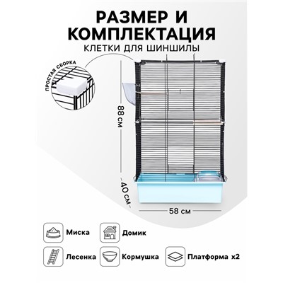 Клетка для шиншиллы "Пижон" №10, разборная, 58 х 40 х 88, бирюзовая