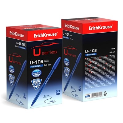 Ручка шариковая ErichKrause U-108 Original Stick, узел 1.0 мм, чернила синие, супермягкое письмо, длина линии письма 1000 метров