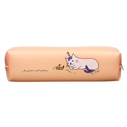 Пенал школьный "Кот", на молнии, силиконовый, бежевый