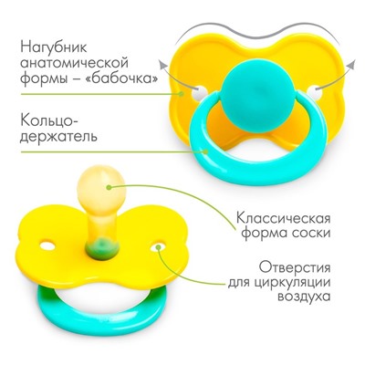 Соска-пустышка латексная классическая «Карамелька» с кольцом, от 0 мес., цвета МИКС