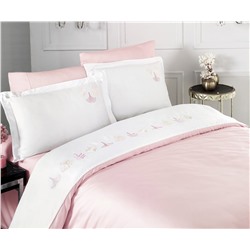 2 сп. Евро Комплект Постельного Белья с Вышывкой Cotton Saten Leaf Pudra - Altınbaşak