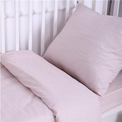 Постельное бельё BABY Клеточка бежевый 112х147см, 110х150см, 60х60см, бязь 120г/м, , хлопок 100%