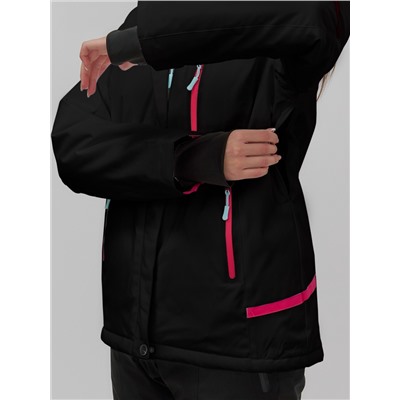 Горнолыжная куртка женская зимняя черного цвета 7091Ch