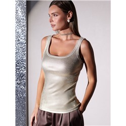 Топ в рубчик с широкими лямками с матовым покрытием металлик из хлопка с эластаном