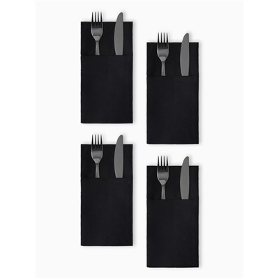 Набор конвертов для приборов Home collection black-4 шт., 22×10 см, 45% лён, 55% хлопок