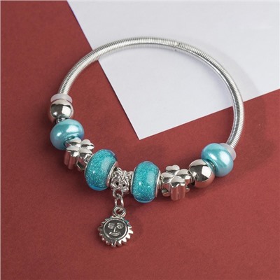 Браслет ассорти «Марджери» солнышко, цвет голубой в серебре, d=6,5 см