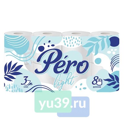 Туалетная бумага Pero Light, 8 рул., 3 сл., цв. белый