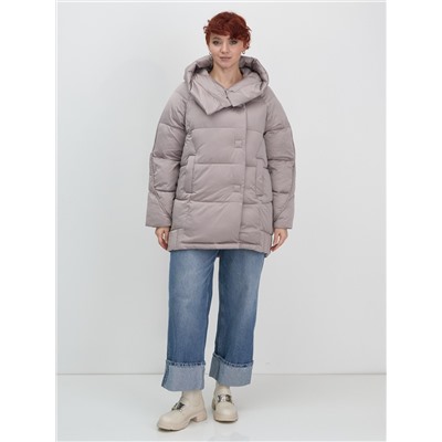 Куртка зимняя женская с капюшоном модная светло-коричневого цвета 7651SK