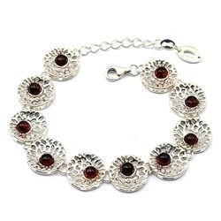 Браслет с янтарем С925 Одуванчик 15мм коньячный, 19см, 14г