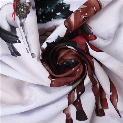 Комплект штор для кухни с подхватами «Нorse family» 145×180 см - 2 штуки, габардин