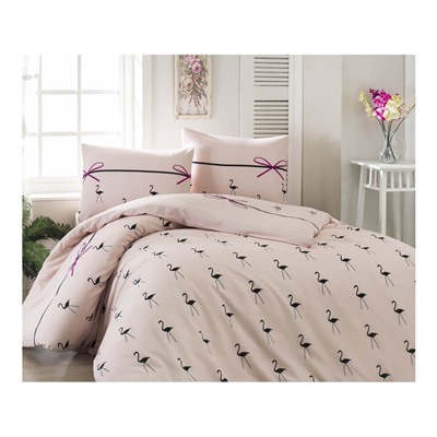 2 сп. Евро Комплект Постельного Белья Çift Kişilik Flamingo Pudra