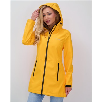 Парка спортивная женская с капюшоном softshell желтого цвета 9568J