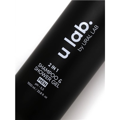 Гель для душа и шампунь мужской 2 в 1, 1000 мл, ULAB