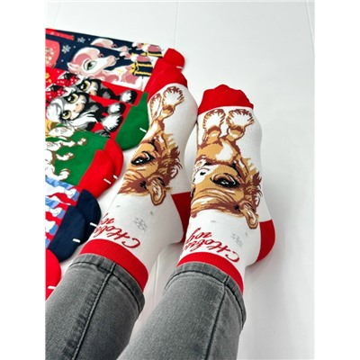 ☃️🎄🧦НОВОГОДНИЕ женские носки 🧦 🎄☃️❄️ Размер 36-41 Хлопок 💥 В упаковке 5 пар, разные цвета Только упаковкой На фото все рисунки указаны Цена 275₽