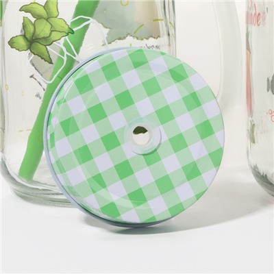 Кружки Доляна «Яркий лимонад», 450 мл, набор 2 шт.: с крышками и трубочками, стекло, прозрачные