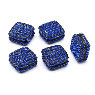 Бусина полимерная со стразами ромб 18*18мм, цв.синий (упаковка 5 штук)
