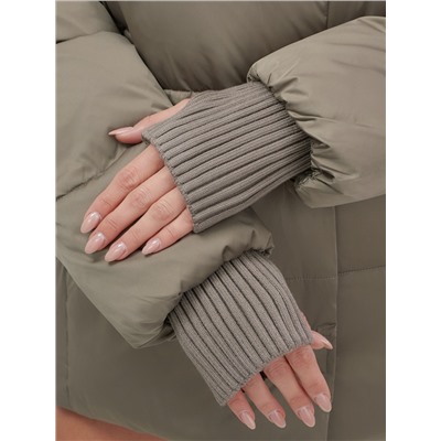 Куртка зимняя женская с мехом и капюшоном тренд коричневого цвета 7658K