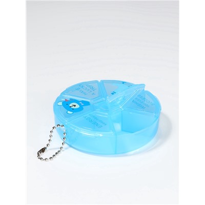 Таблетница, с цепочкой, d=8×2 см, 6 секций, голубая