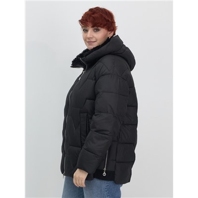 Куртка зимняя женская из овчина стильная и модная черного цвета 7309Ch