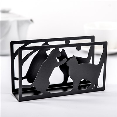 Салфетница Доляна «Кошки», 14×4×8 см, чёрная
