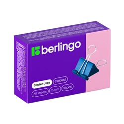 Зажимы для бумаг 15мм, Berlingo, 12шт., цветные, картонная коробка