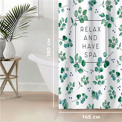 Штора для ванной водоотталкивающая Этель «Eucalyptus», 145×180 см, цвет белый, ткань оксфорд, 210гр/м2