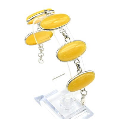 Браслет с янтарём в посеребрении 5 овалов 31*16мм медово-молочный, 19см