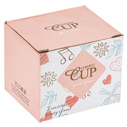 Кружка фарфоровая "Фрукты" "Клубника/Арбуз" 320мл, д9см h8см, глянцевая глазурь, деколь с золотом, цвет - розовый, д/горла 8,8см, д/основания 7,3см, в подарочной коробке (Китай)