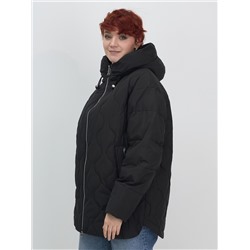 Куртка женская демисезонная с капюшоном черного цвета 1140Ch