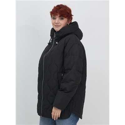 Куртка женская демисезонная с капюшоном черного цвета 1140Ch