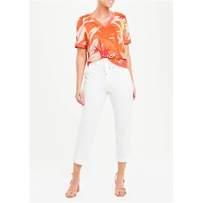 Soon Orange Short Sleeve Leaf Print Top